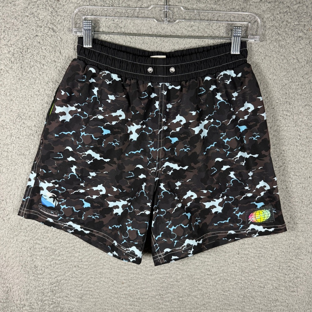 Slunks Mens Beach Lacrosse Camo Shorts Black Brown Blue Size Small